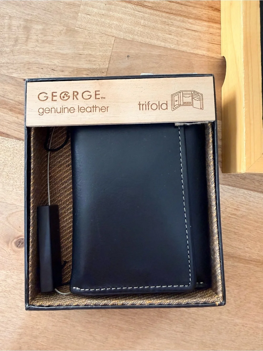 George Black Leather Trifold Wallet with Branded Box